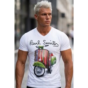 New Paul Smith Men's Size  XXL White Cotton Vespa T Shirt Rare